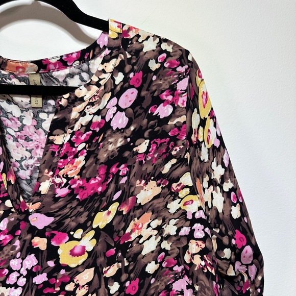 Floral Tiered Midi Dress with ¾ Sleeves | Black + Pink Print Soya Concept Size L - Picture 3 of 9